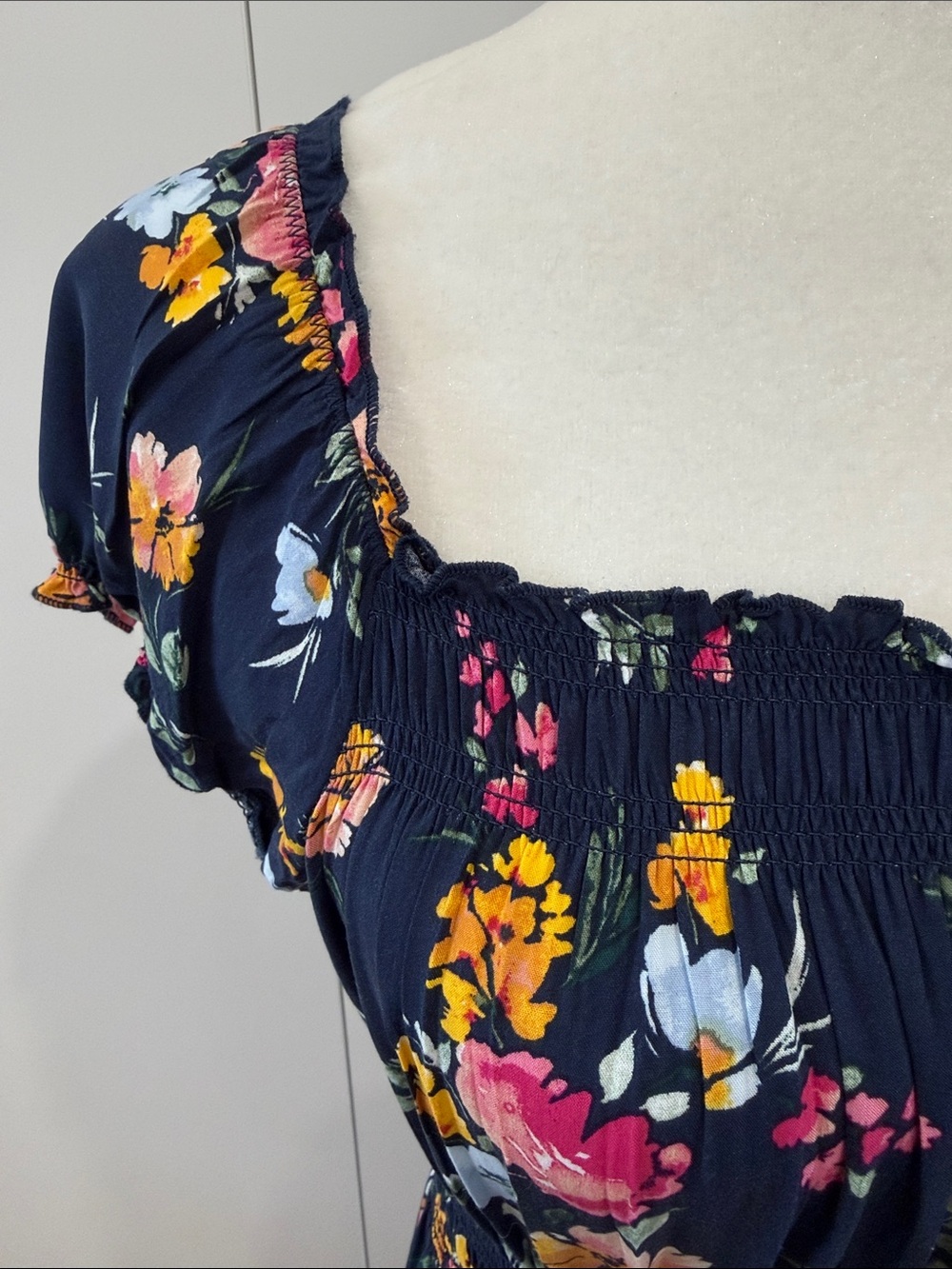APRICOT Navy Floral Smocked Maxi Dress with Pink & Yellow Blooms - Picture 2 of 10
